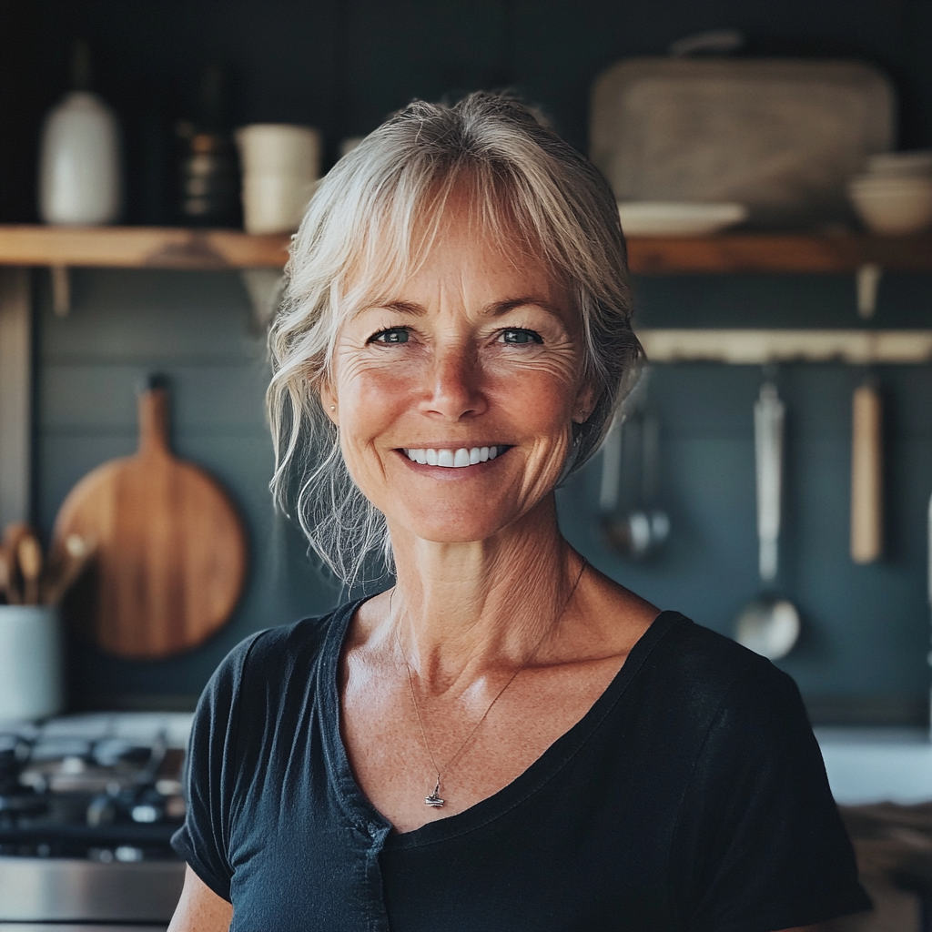 A smiling woman in her kitchen | Source: Midjourney