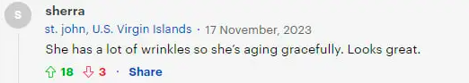 User comment about Jane Seymour, dated November 17, 2023 | Source: Daily Mail