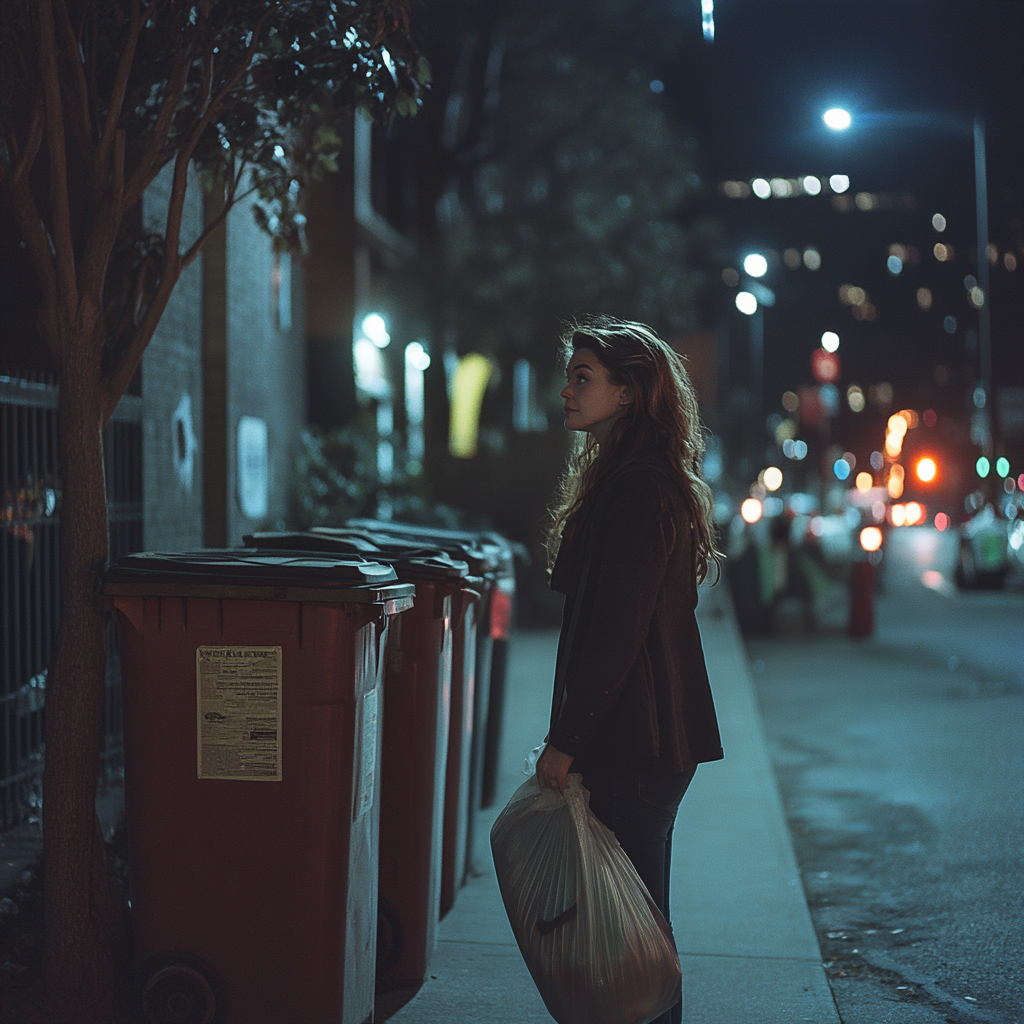 A woman taking out trash | Source: Midjourney