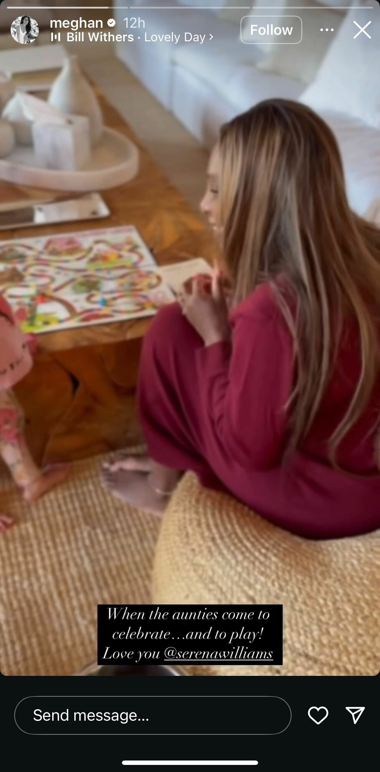 A close-up shot of Serena Williams spending time with Princess Lilibet, as seen in Meghan Markle's Instagram Story | Source: Instagram/meghan