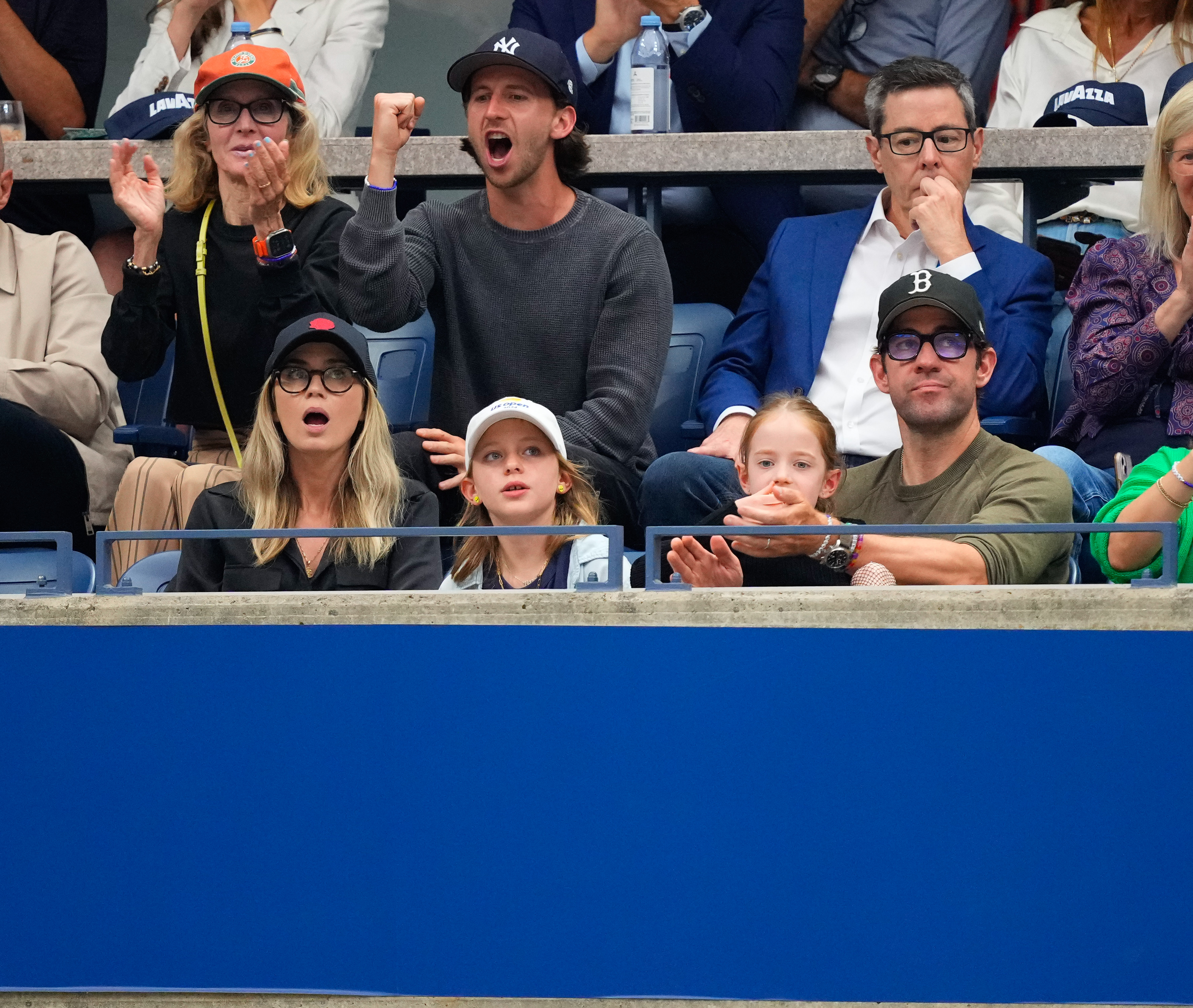 Emily Blunt, Hazel, Violet and John Krasinski during the Women's Final between Sabalenka vs. Pegula at the US Open in New York City on September 7, 2024 | Source: Getty Images