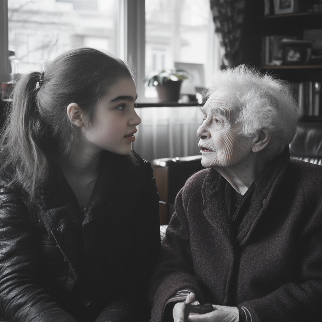 A young woman and an older one sitting together | Source: Midjourney