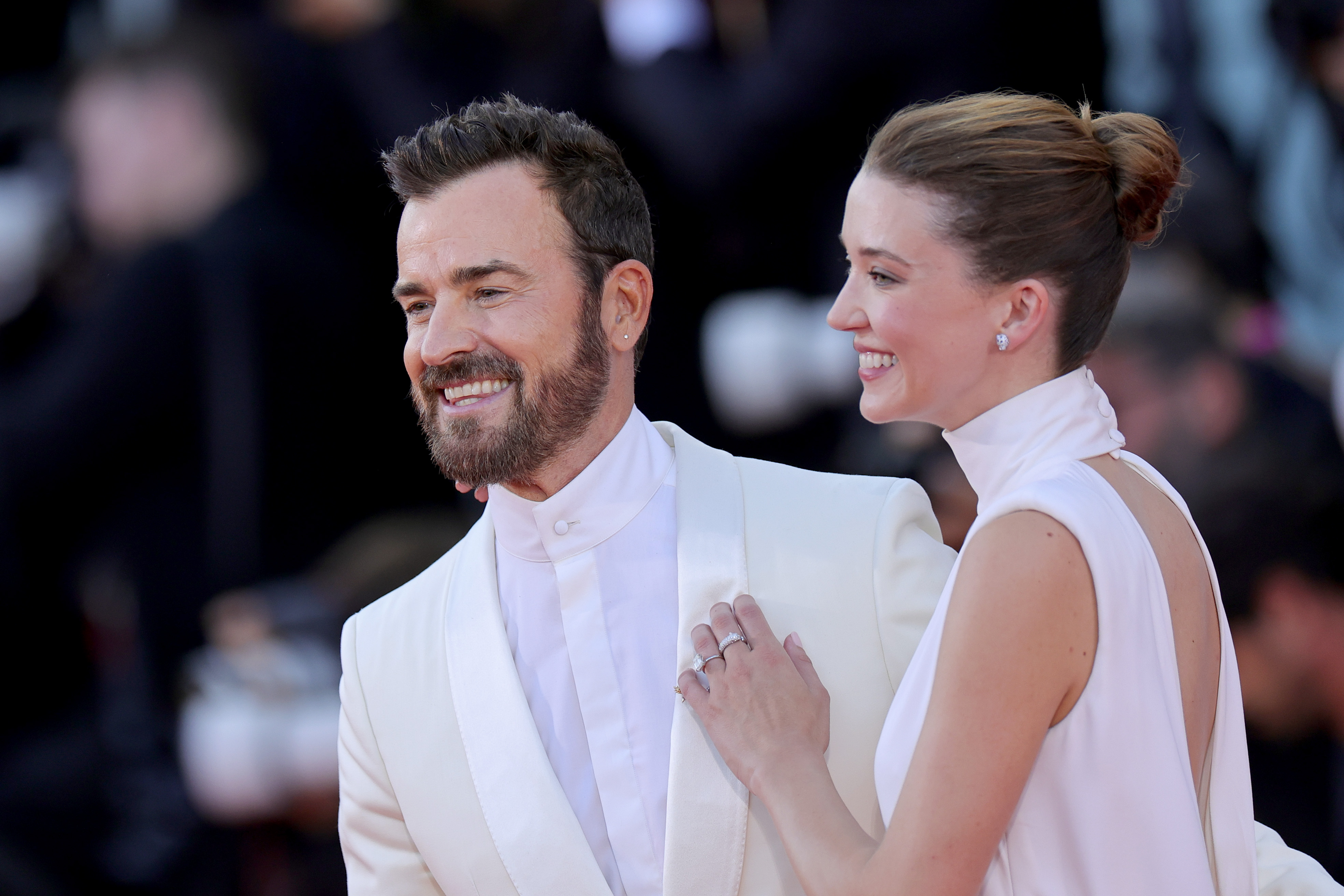 Justin Theroux and Nicole Brydon Bloom at the red carpet for "Beetlejuice Beetlejuice" during the 81st Venice International Film Festival on August 28, 2024 | Source: Getty Images