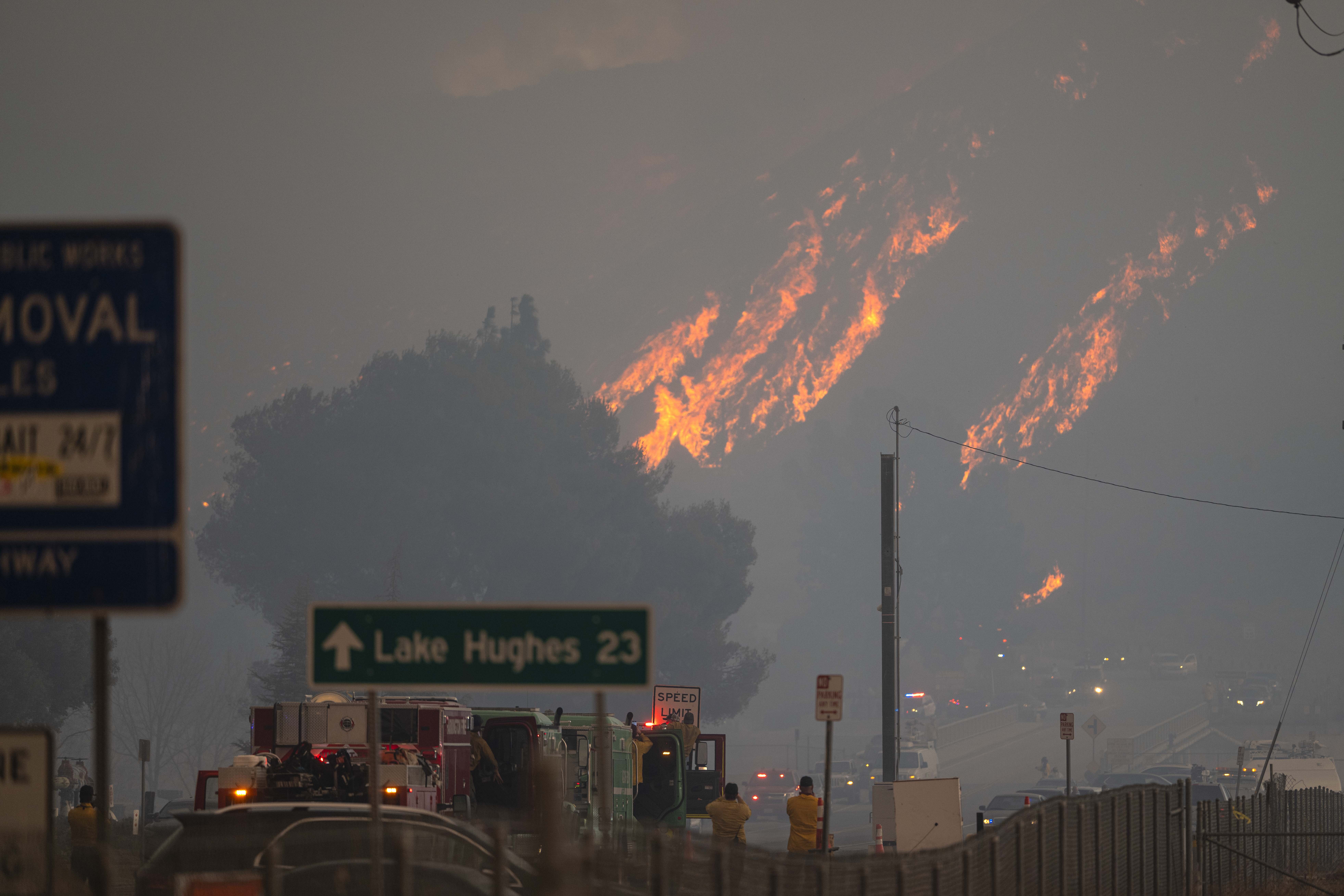 The Hughes Fire running up a mountain side of Lake Hughes in California on January 22, 2025. | Source: Getty Images