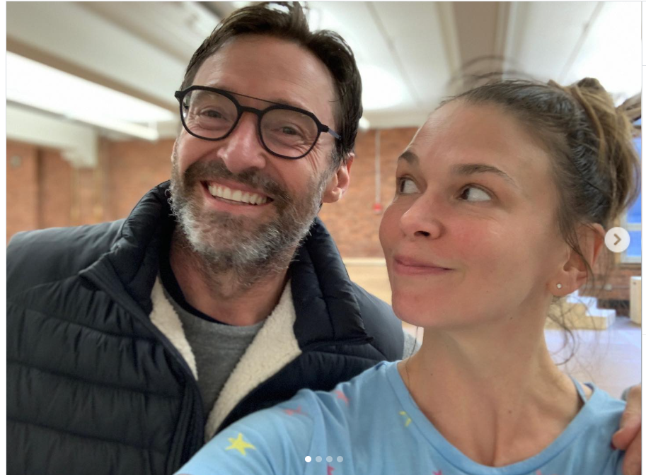 Hugh Jackman grins beside Sutton Foster in another candid selfie taken indoors. | Source: Instagramthehughjackman