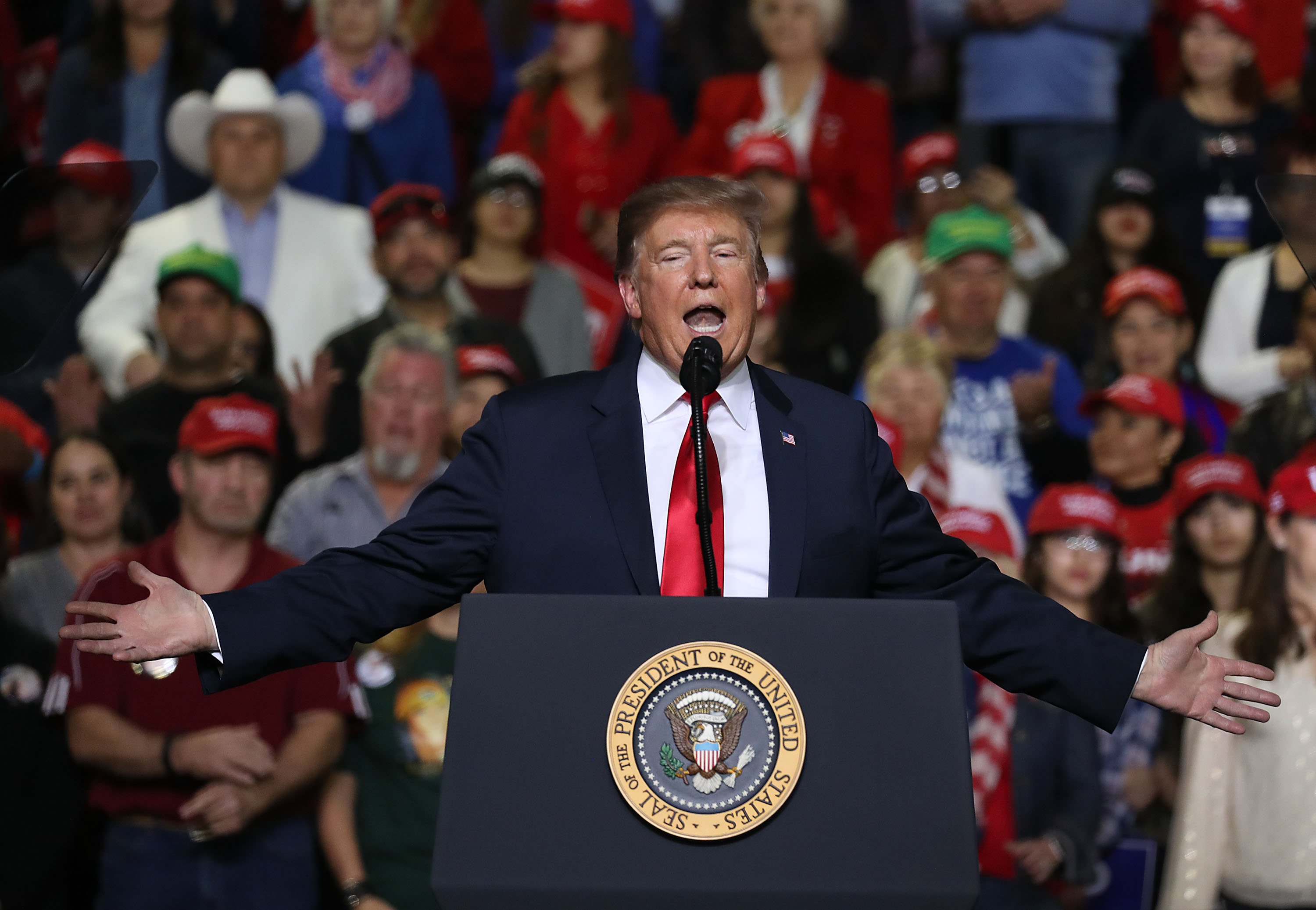 President Donald Trump giving a speech to supporter | Photo: Getty Images