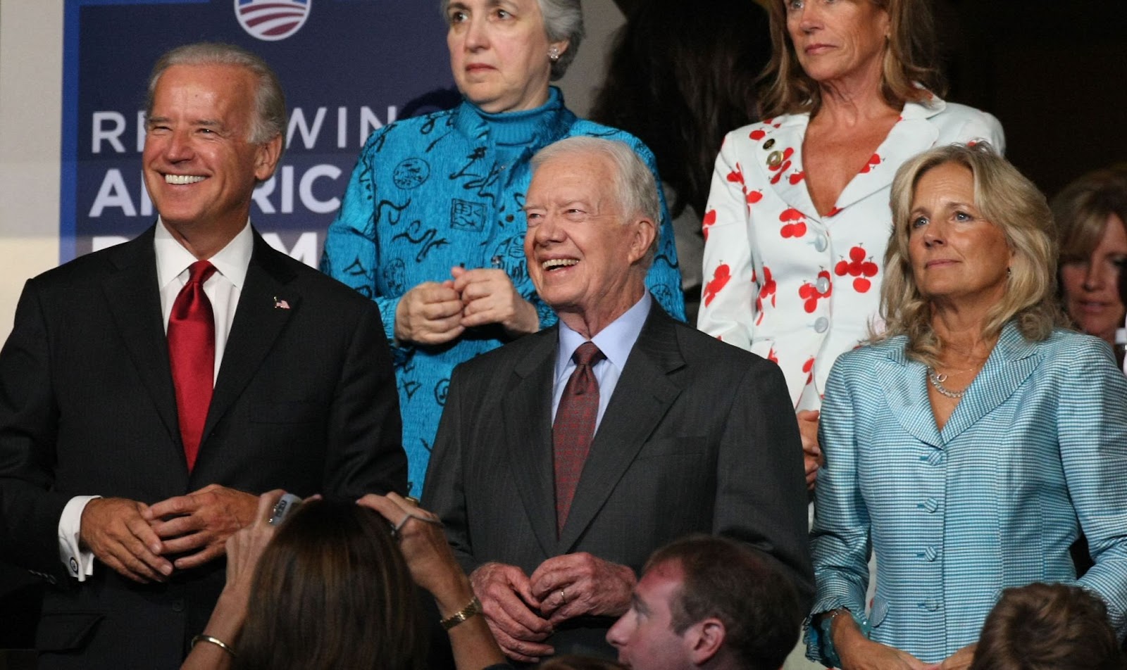 Joe Biden and Jimmy Carter on day two of the Democratic National Convention at the Pepsi Center on August 25, 2008. | Source: Getty Images