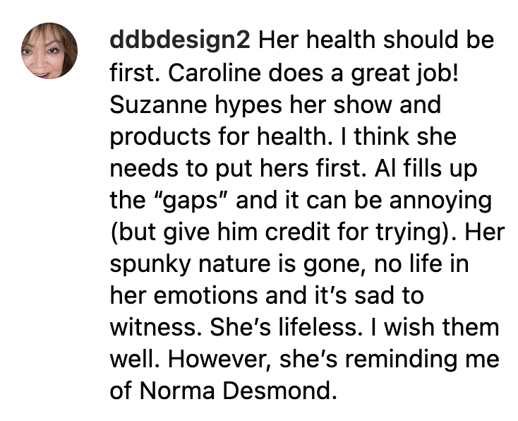 A fan's reaction to Suzanne Somer's Instagram post. | Source: instagram.com/suzannesomers