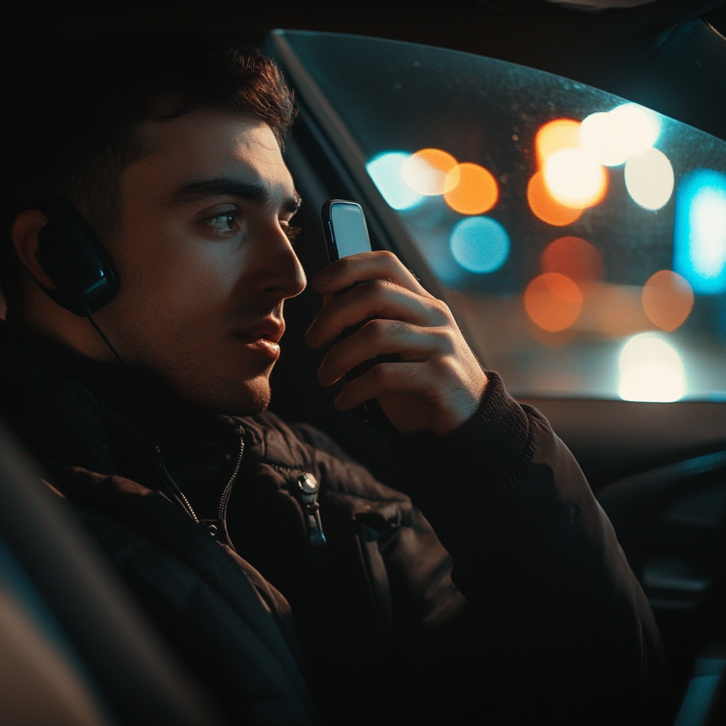 Man talking on the phone in his car | Source: Midjourney