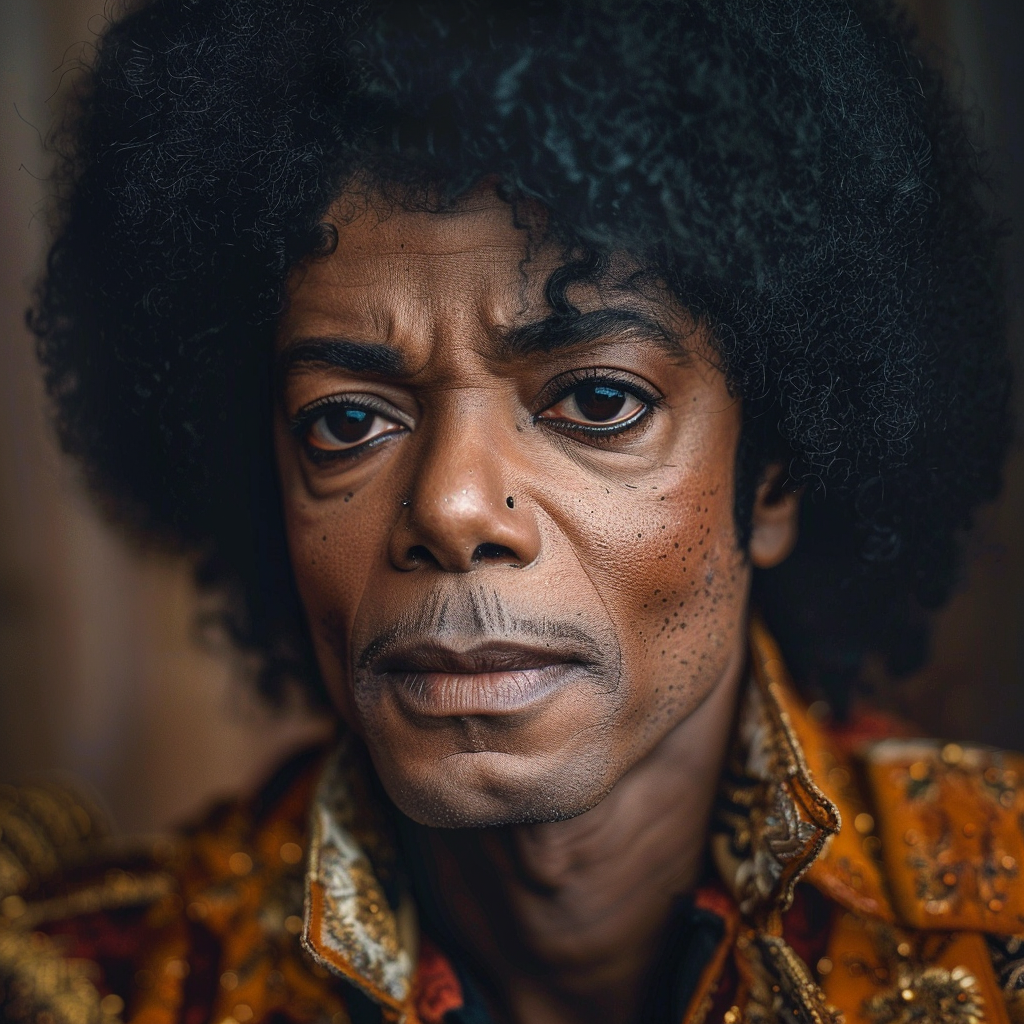 An AI photo depicting what Michael Jackson would have aged without cosmetic procedures via AI | Source: Midjourney