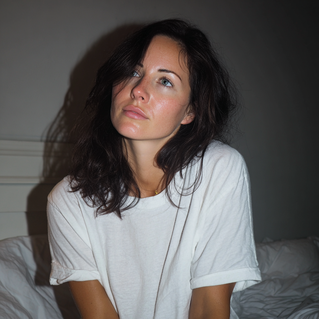 A woman sitting on a bed | Source: Midjourney