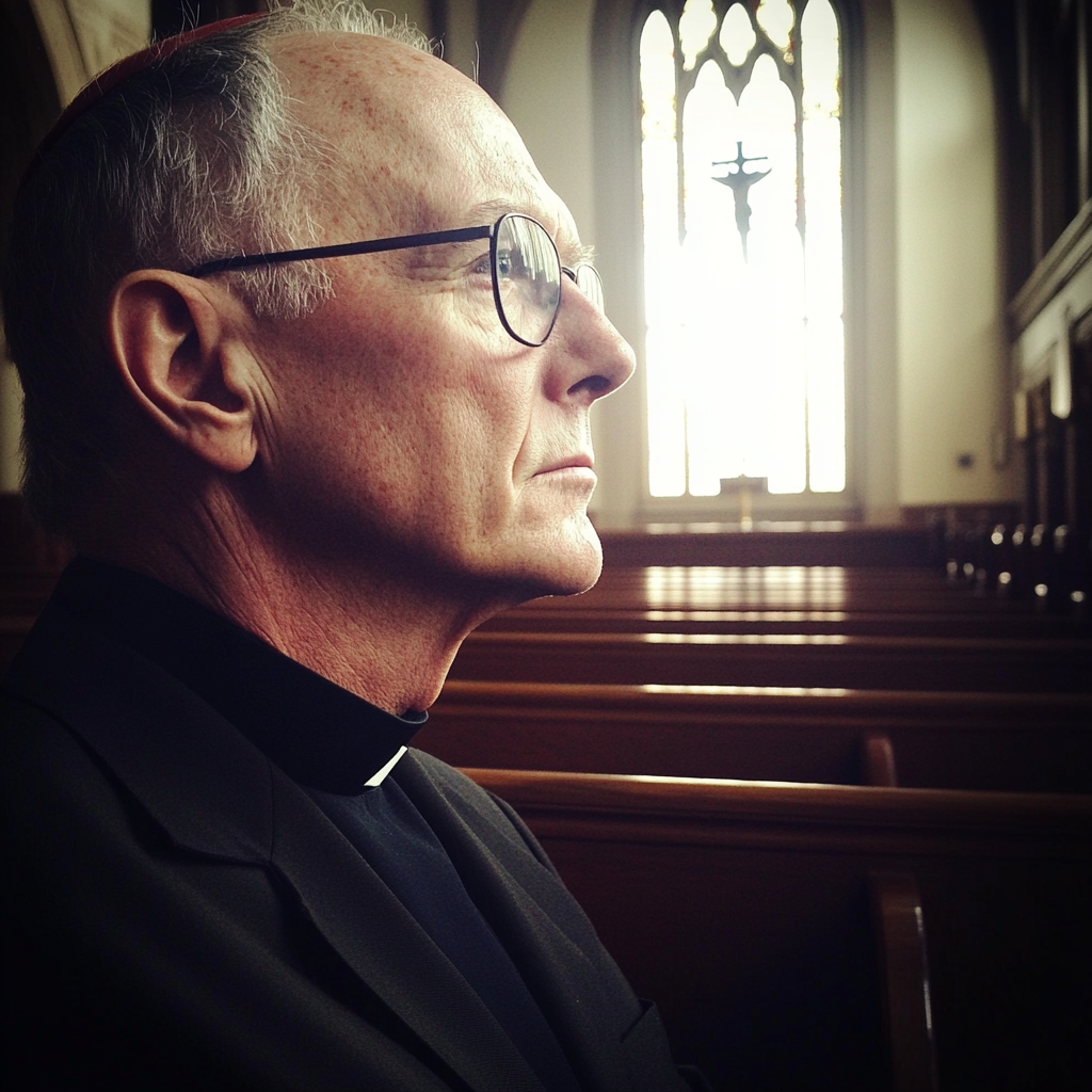 A priest sitting in a cathedral | Source: Midjourney