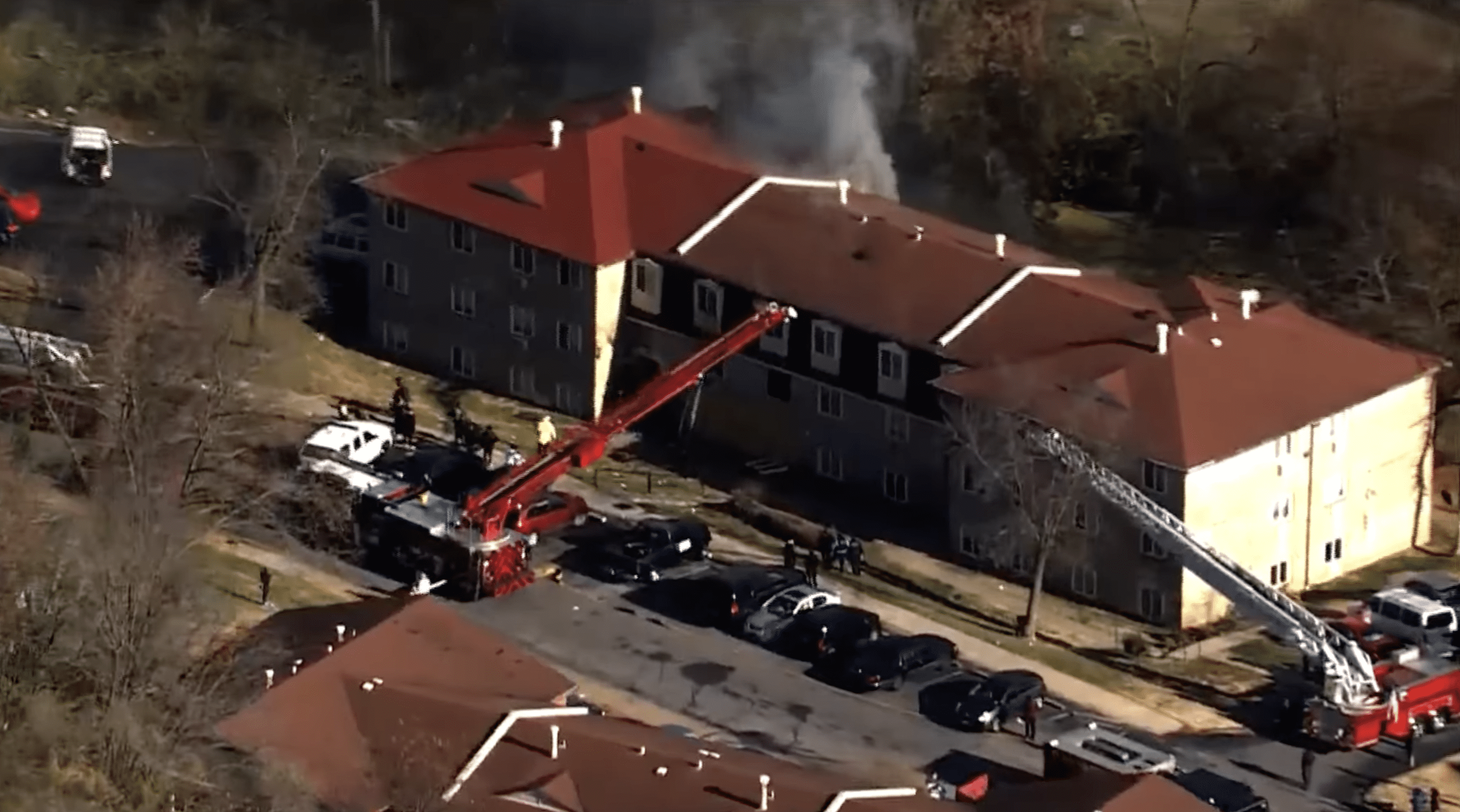 Apartments at the Hillvale Apartment complex on Selber Court north of St.  Louis was on fire.  |  Photo: youtube.com/FOX 2 St.  Louis