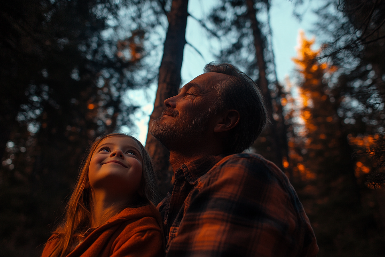 A girl looking up at her father | Source: Midjourney