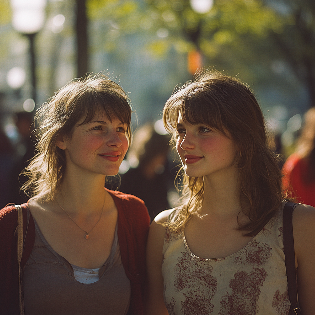 Two happy women walking together | Source: Midjourney