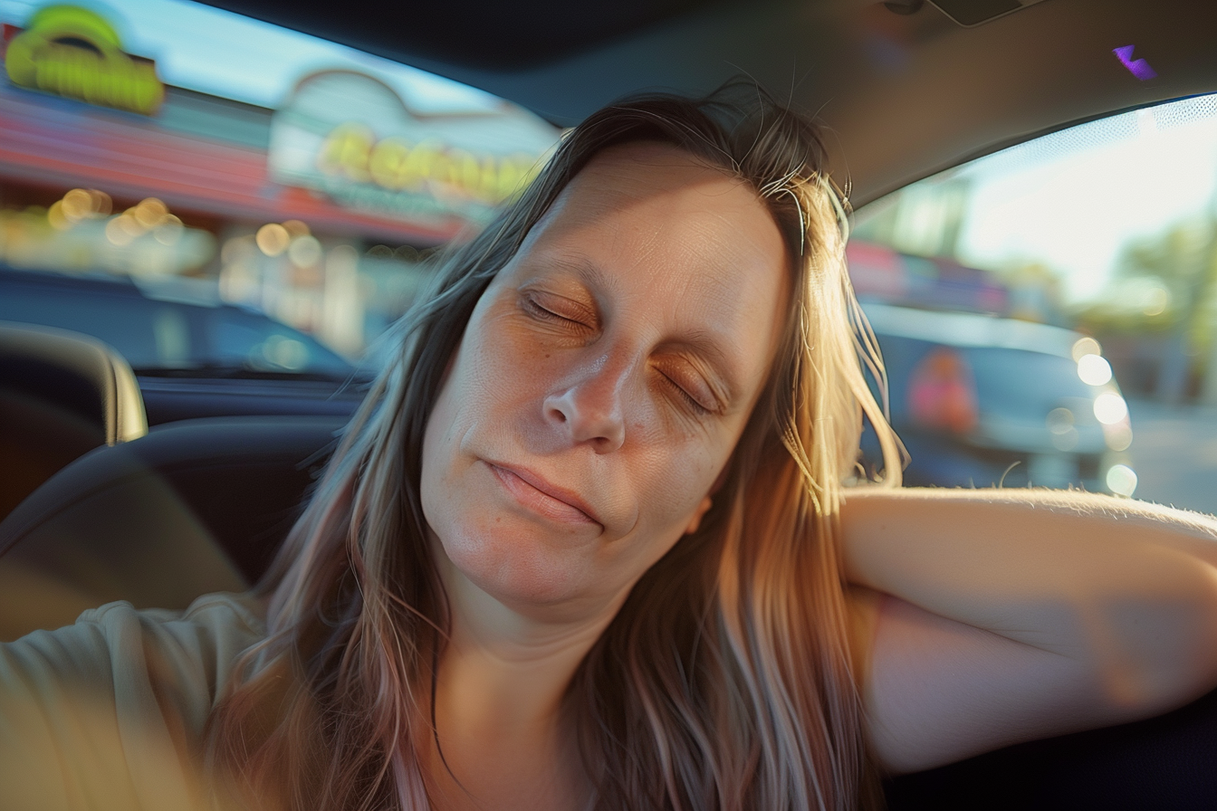 A woman dozing off in her car | Source: Midjourney