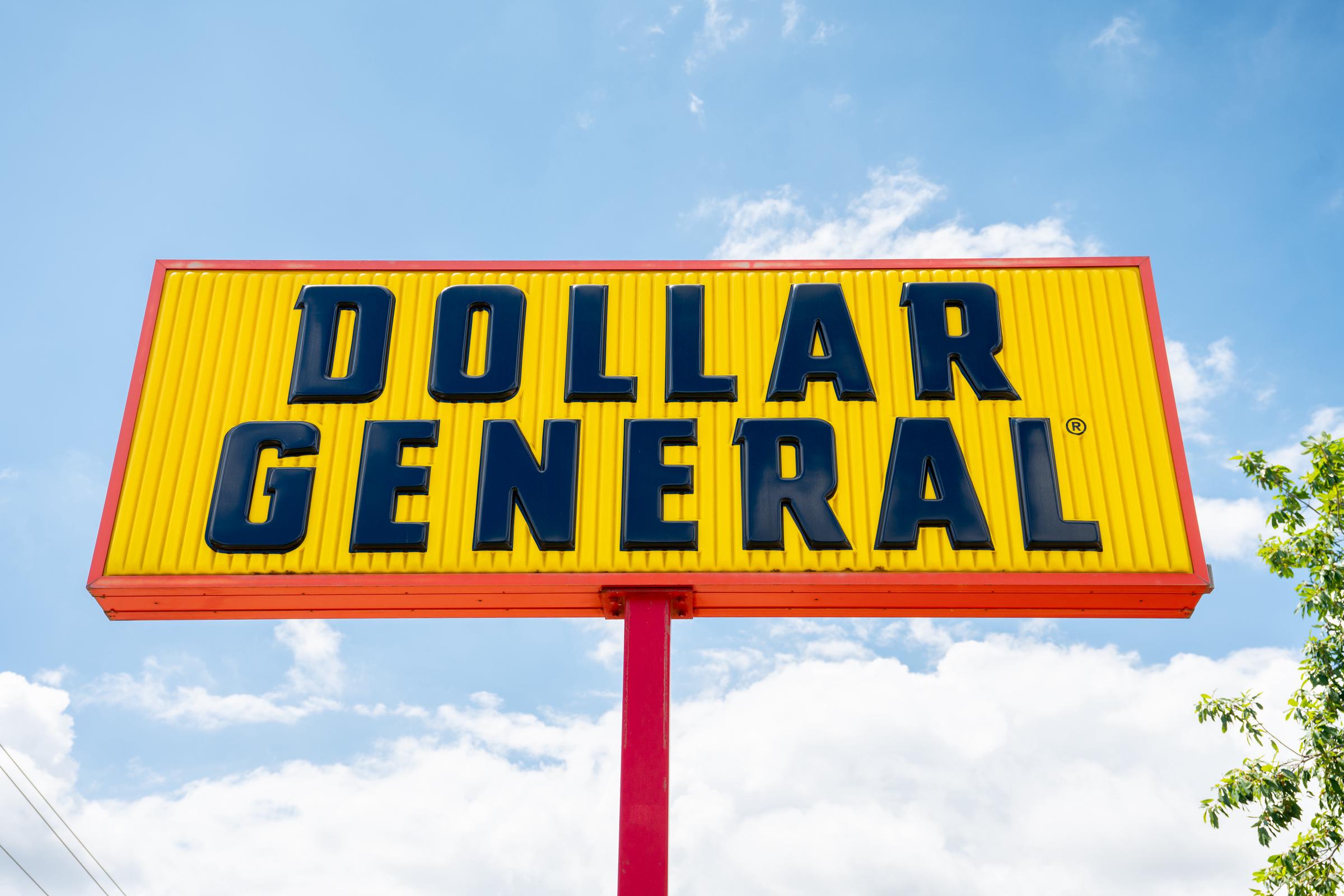 The Dollar General convenience store logo is seen in Austin, Texas on August 30, 2024 | Source: Getty Images