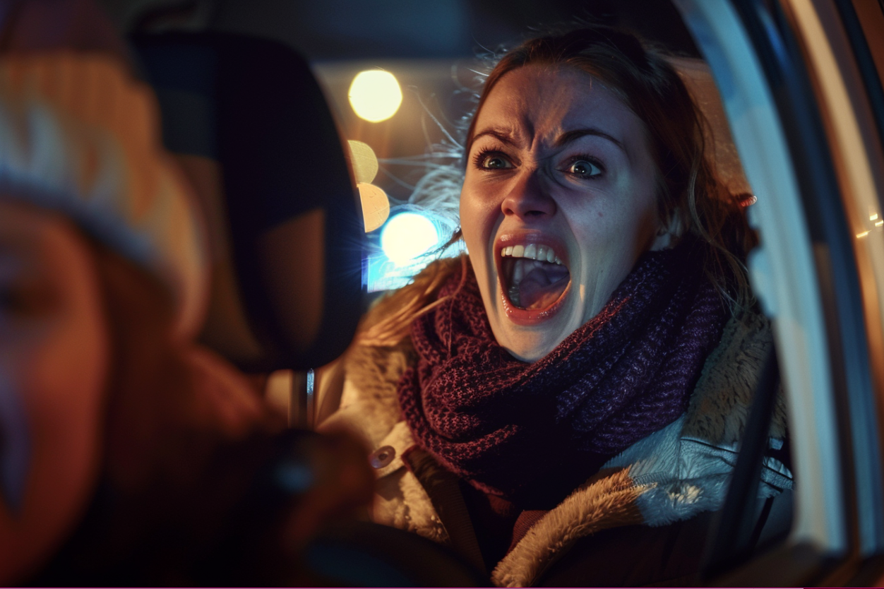 A frightened woman in a car | Source: MidJourney