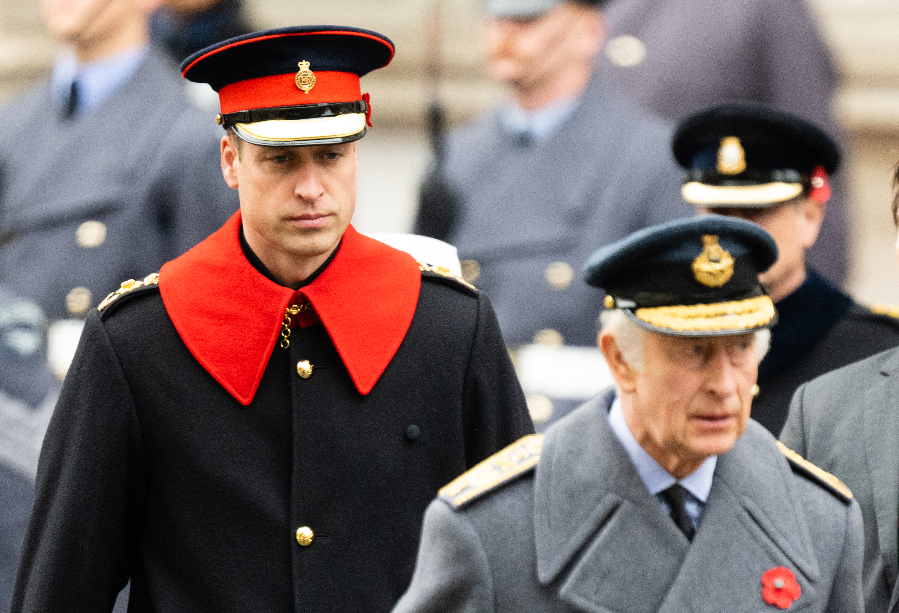 Prince William, Prince of Wales, and King Charles III during the National Service of Remembrance at The Cenotaph on November 12, 2023, in London, England. | Source: Getty Images