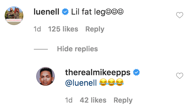 Comedian Lunell commented on a video of Mike Epps trying to eat with his daughter foot next to his plate | Source: Instagram.com/therealmikeepps