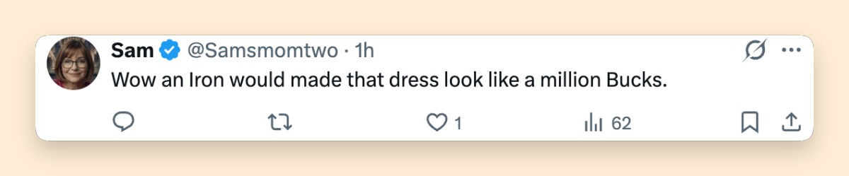 Netizen comment about Demi Moore's red gown, posted on May 15, 2026. | Source: X/@OliLondonTV