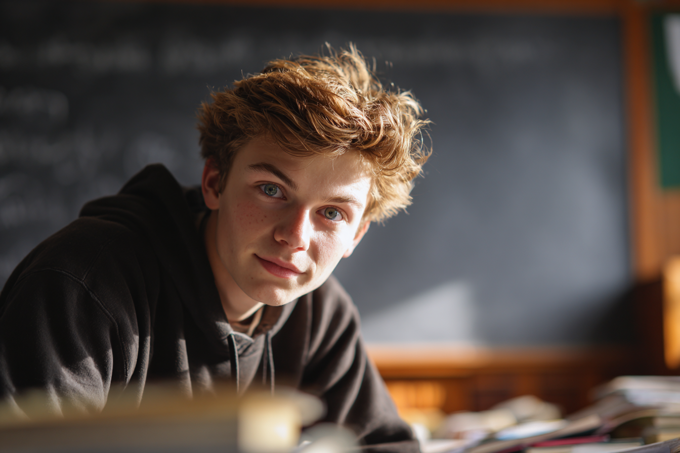 A boy in a classroom | Source: Midjourney