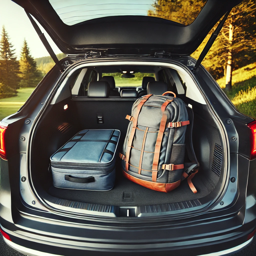 Packed bags stored inside a car's trunk | Source: DALL-E