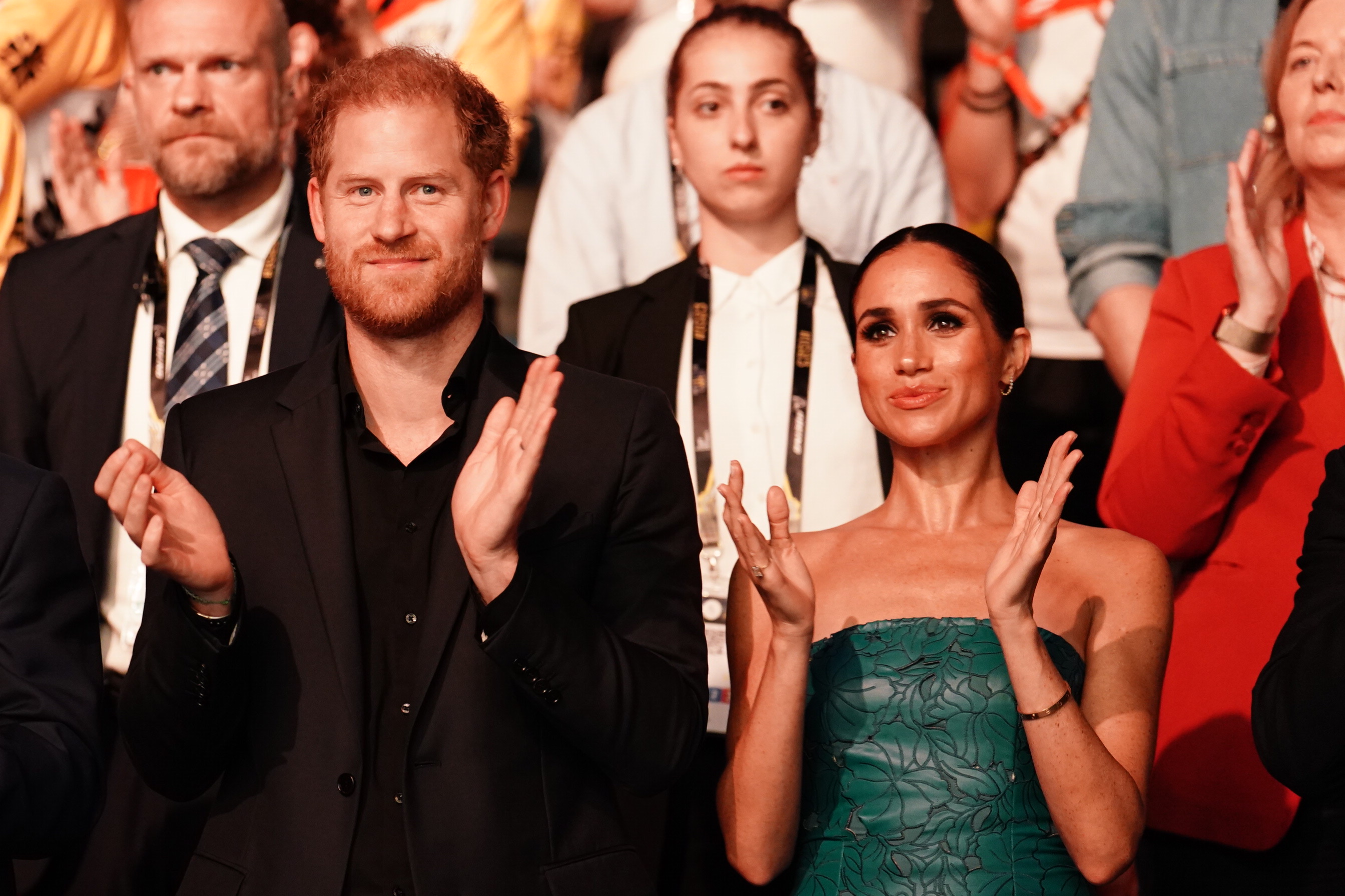 The Duke and Duchess of Sussex during the closing ceremony of the Invictus Games on 16 September 2023 in Dusseldorf, Germany. | Source: Getty Images