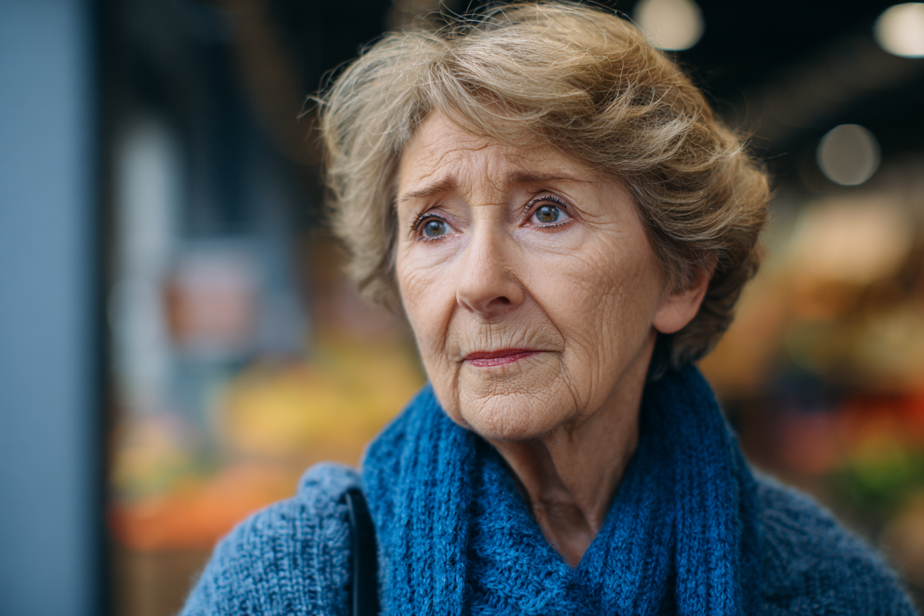An older woman standing outside a supermarket | Source: Midjourney