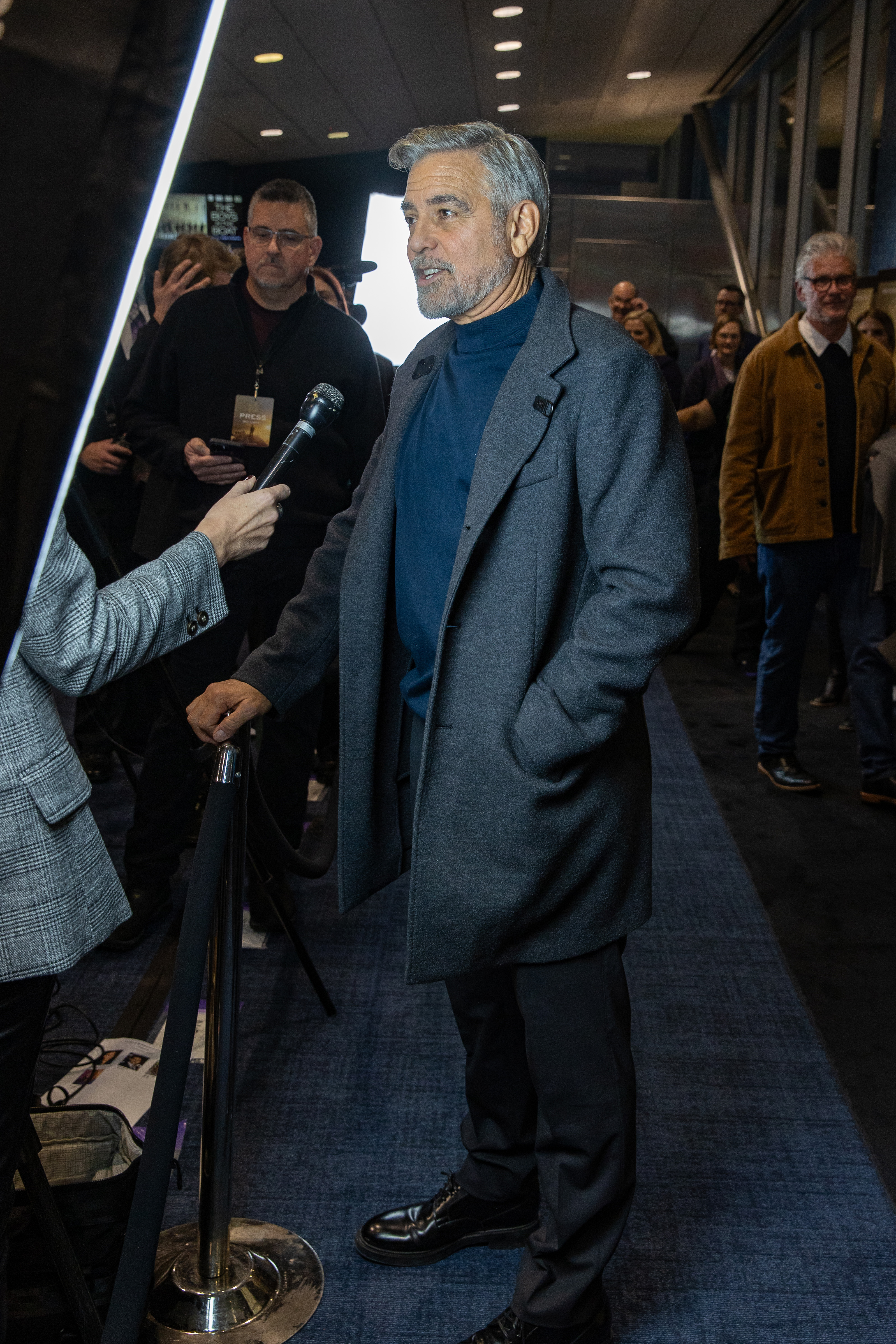 George Clooney giving an interview during the screening of "The Boys in the Boat" in Seattle, Washington on December 7, 2023 | Source: Getty Images