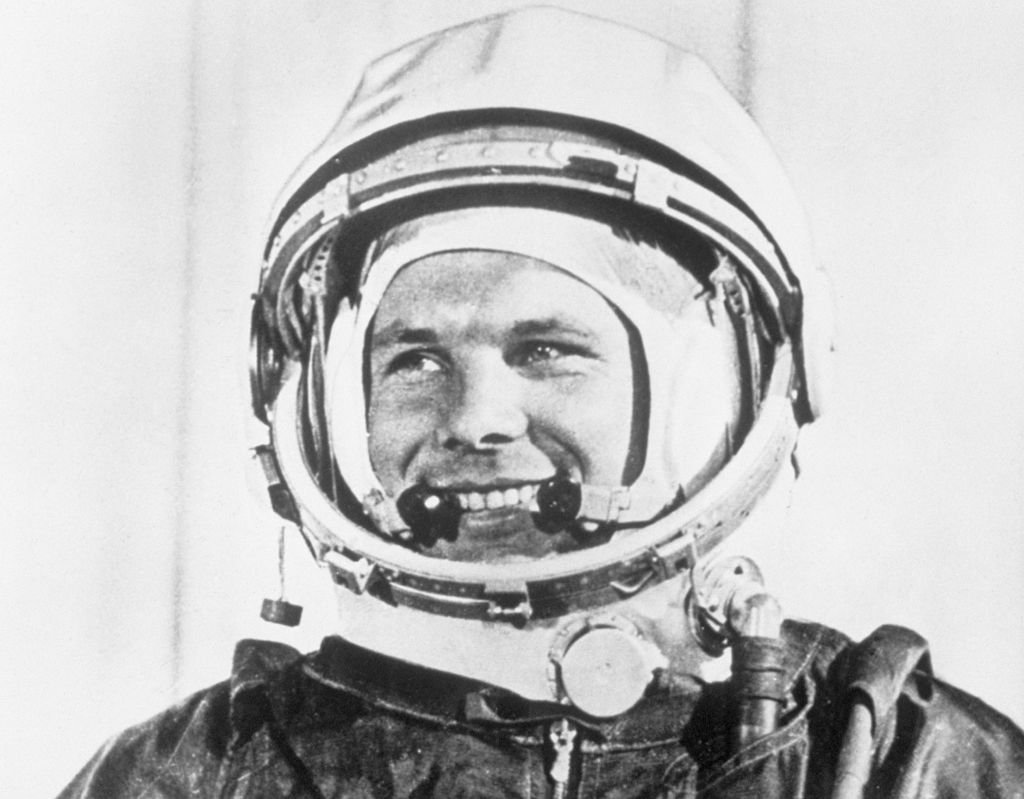 Yuri Gagarin in his spacesuit in a scene from the documentary, "First Voyage to the Stars," which is being screened at the 2nd Moscow International Film Festival on July 19, 1961. | Photo: Getty Image