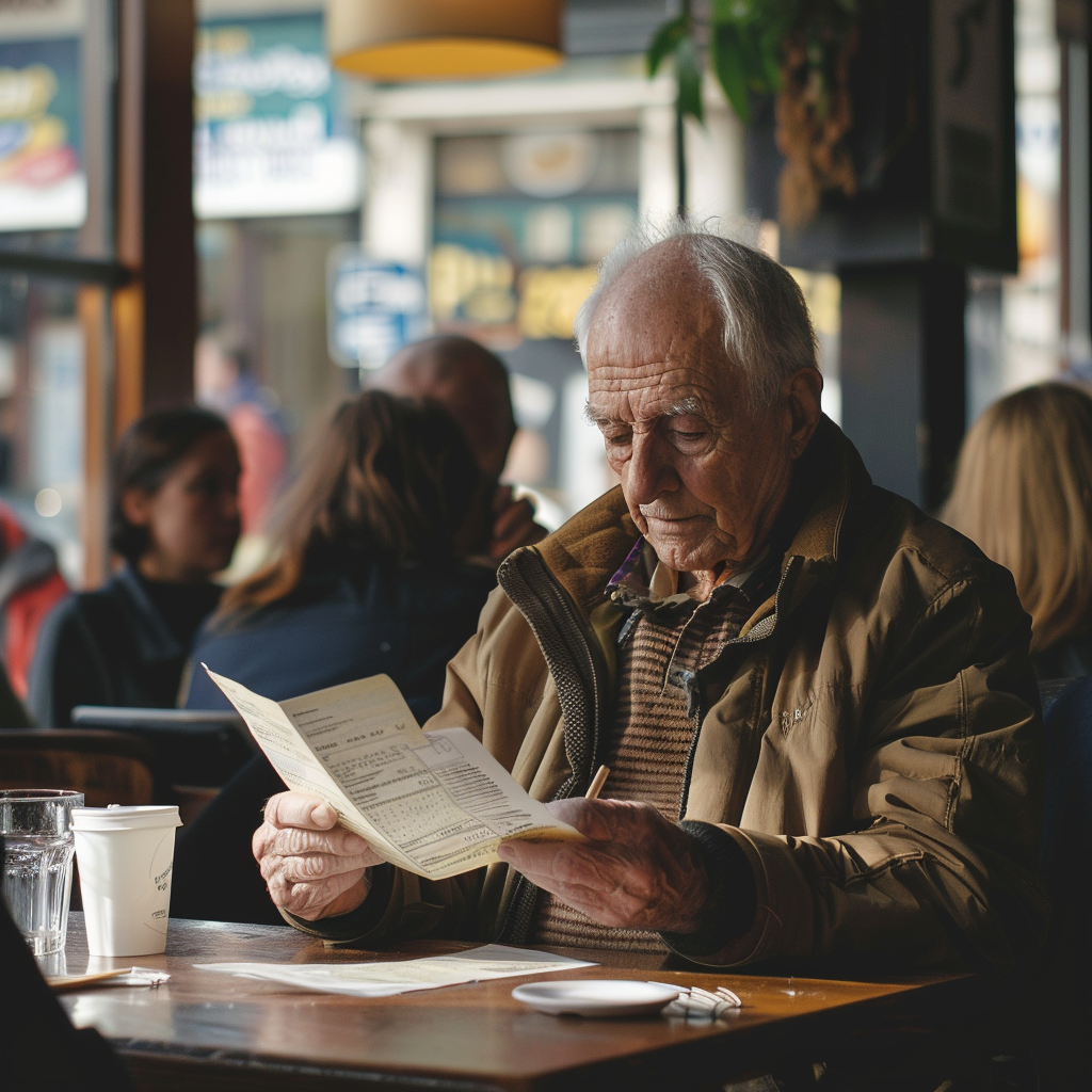 An elderly man looking at the bill | Source: Midjourney