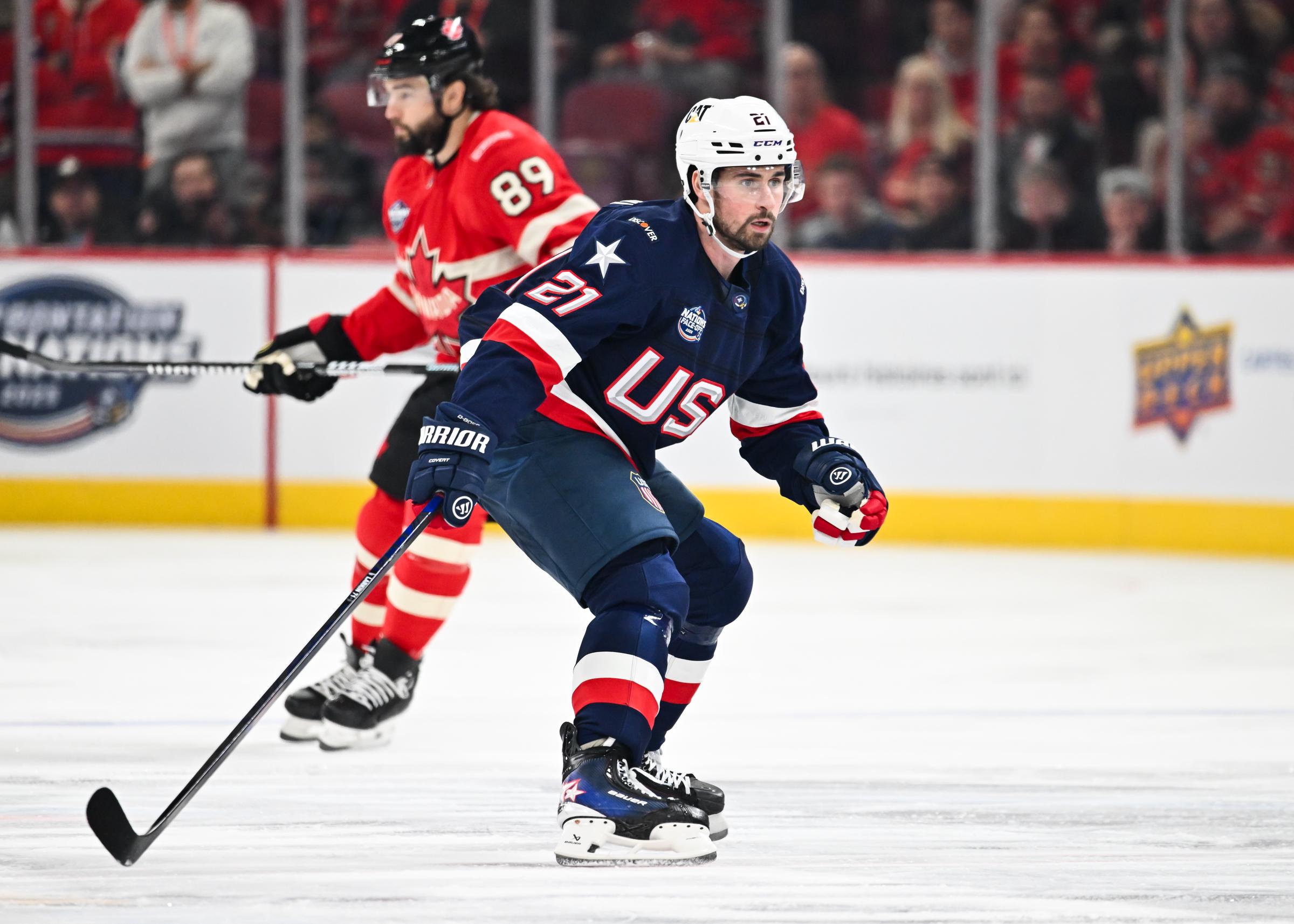 Dylan Larkin #21 of Team USA skates during the first period against Team Canada in the 2025 NHL 4 Nations Face-Off at the Bell Centre on February 15, 2025, in Montreal, Quebec, Canada | Source: Getty Images