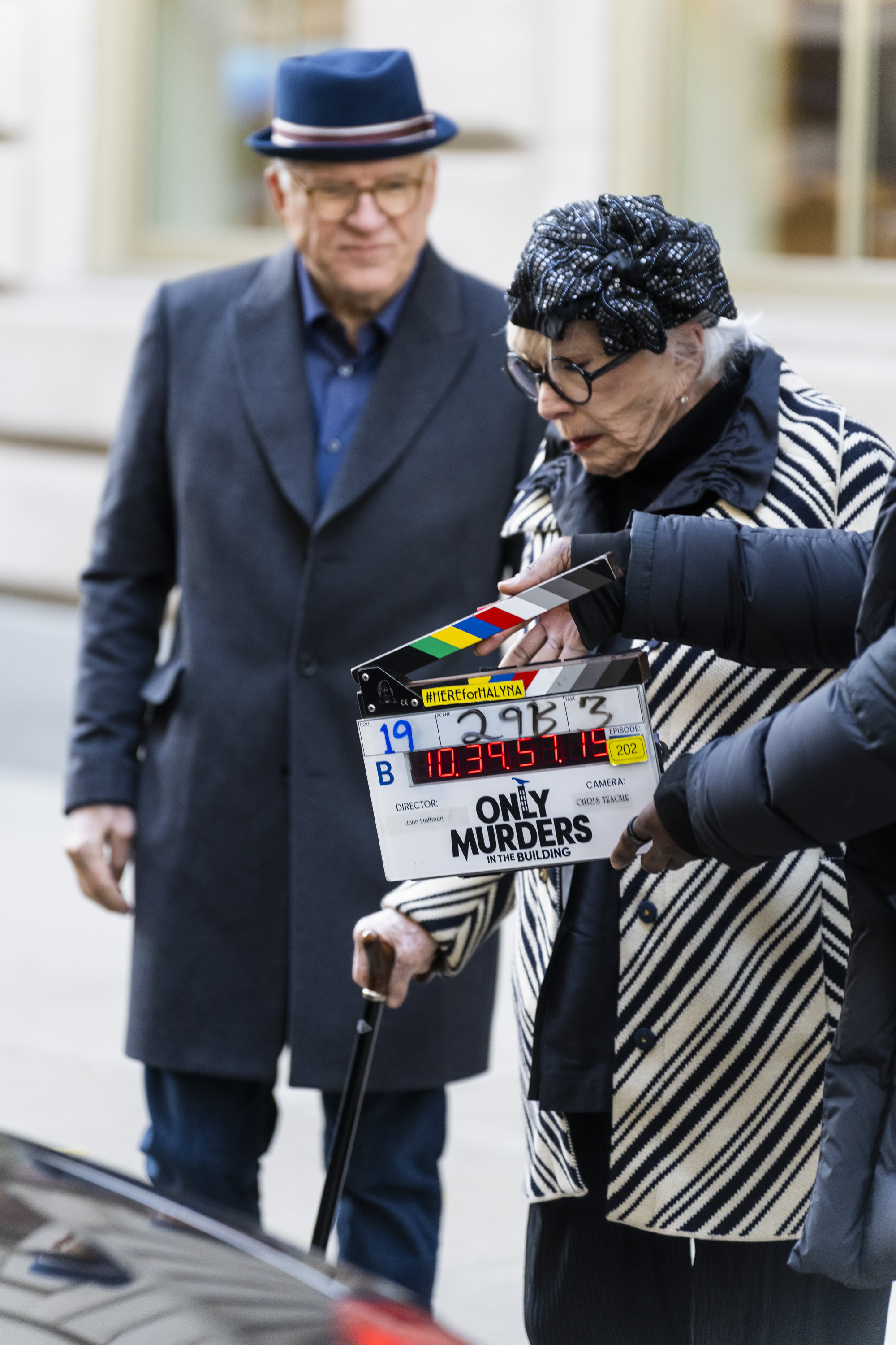 Steve Martin and Shirley MacLaine are seen filming "Only Murders in the Building" season 2 in the Upper West Side on December 07, 2021 in New York City. | Source: Getty Images
