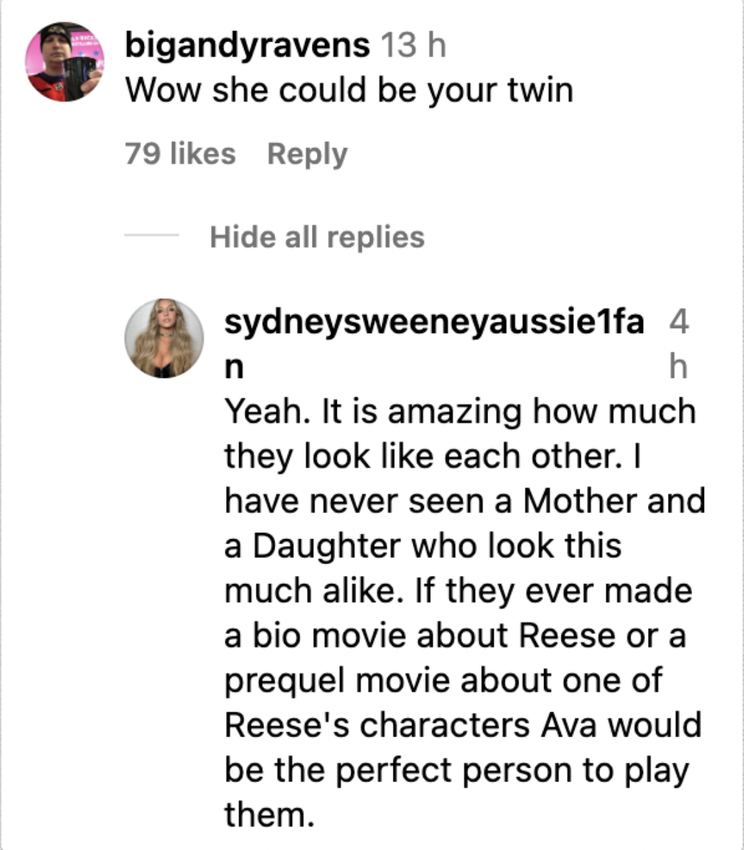 Screenshot of comments on Reese Witherspoon's Instagram post. | Source: Instagram/ReeseWitherspoon