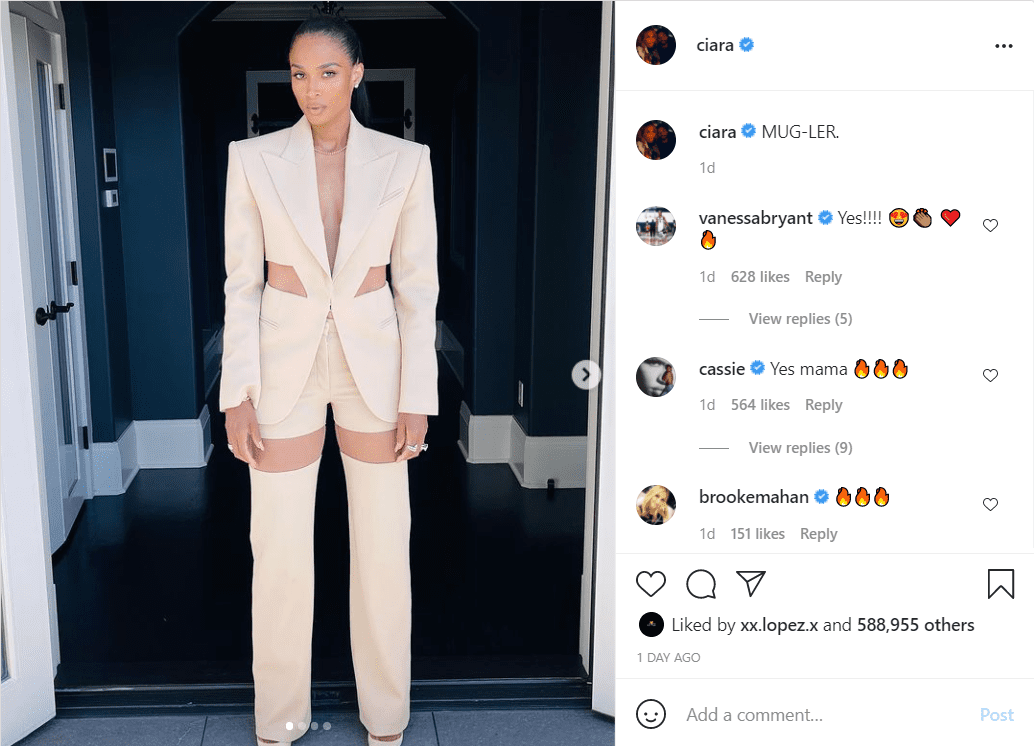 Ciara looks chic in a cream suit. | Photo: Instagram/Ciara