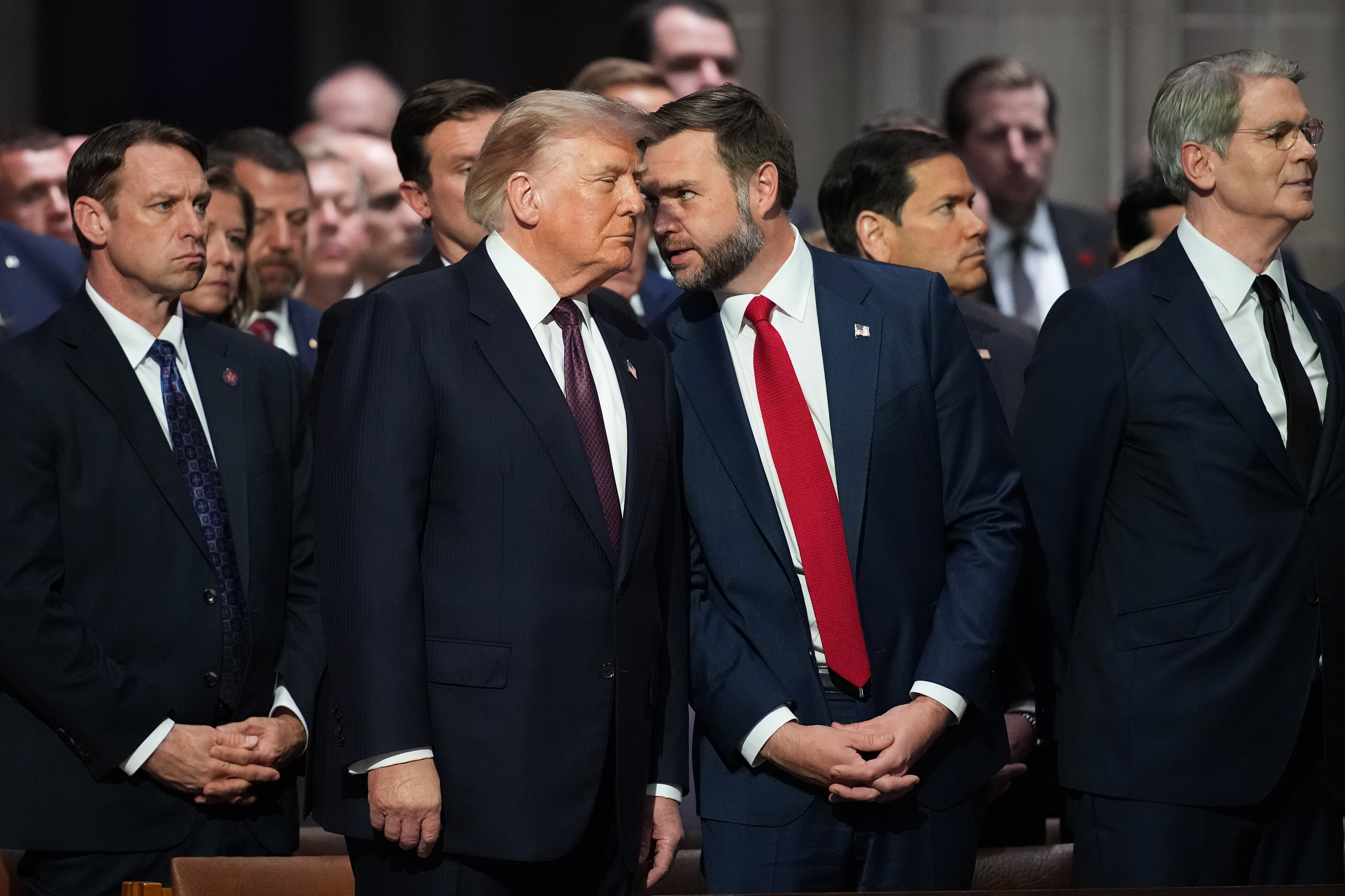 One of the moments that drew attention showed Trump and Vance appearing to exchange a few words during the service. The brief interaction was among several clips that viewers later shared and discussed on social media. | Source: Getty Images
