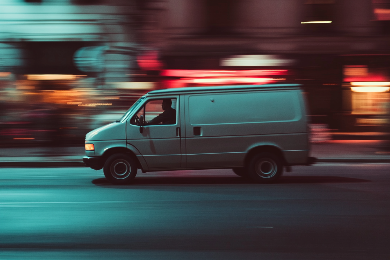 A white van speeding down a road | Source: Midjourney