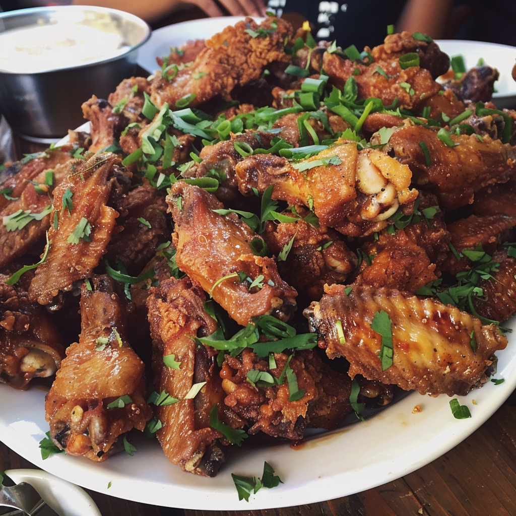 A platter of chicken wings | Source: Midjourney