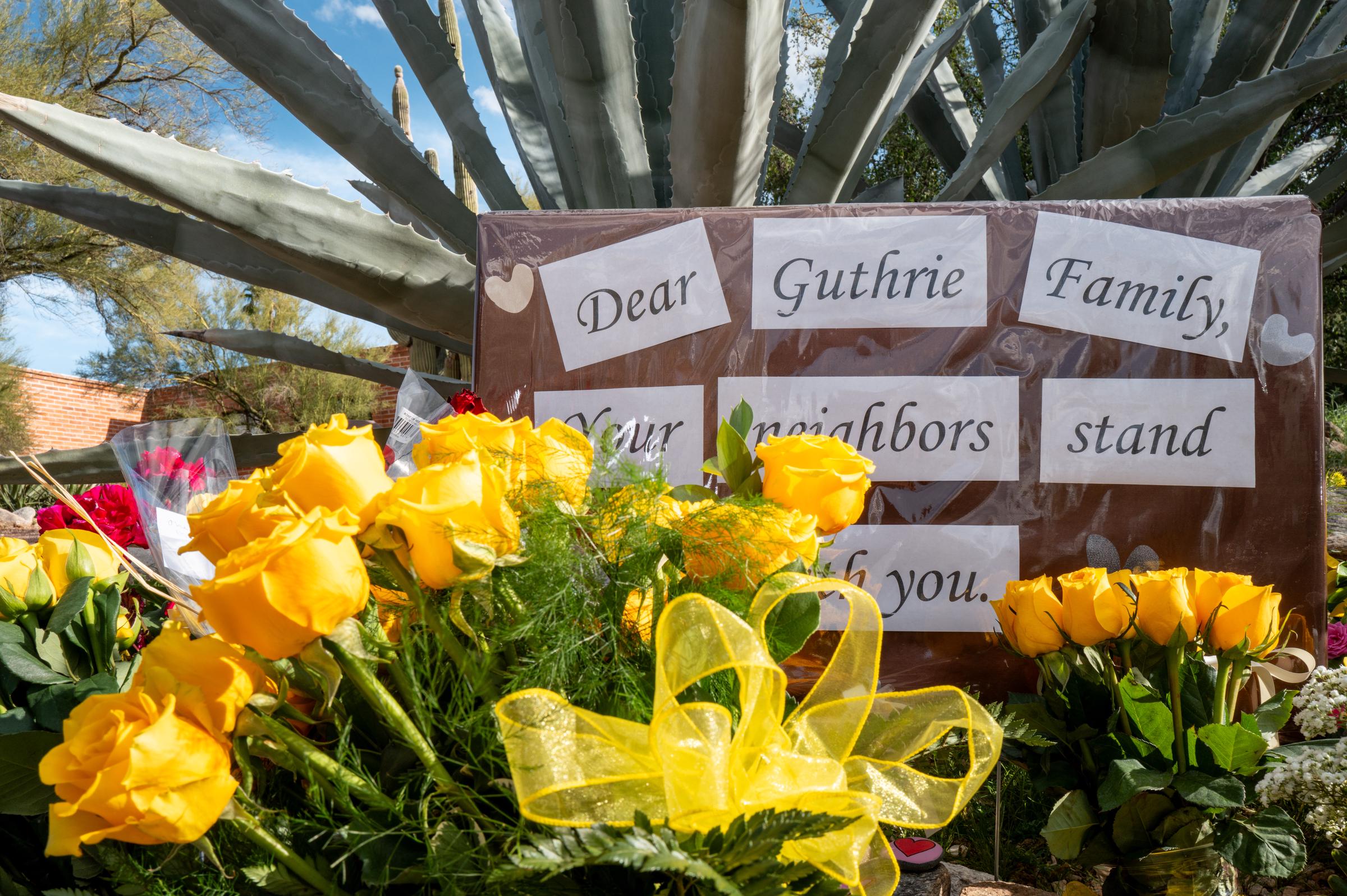 A makeshift memorial marks the entrance to Nancy Guthrie’s residence on February 11, 2026 | Source: Getty Images