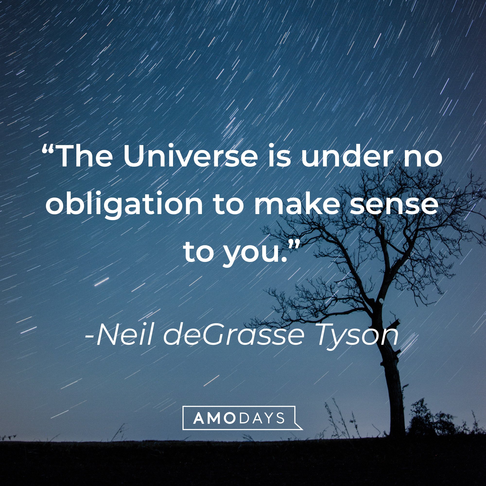 Neil deGrasse Tyson’s quote: “The Universe is under no obligation to make sense to you.” | Image: AmoDays