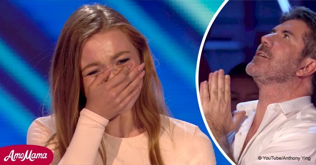 Young 'X-Factor' contestant burst into tears on stage after her nervous performance.