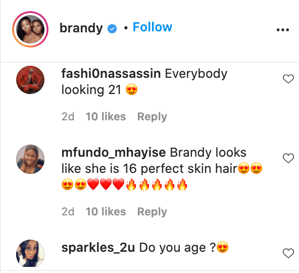 Screenshot of fan comments on photo of Brandy, Eve, and Naturi Naughton. | Source: Instagram/brandy