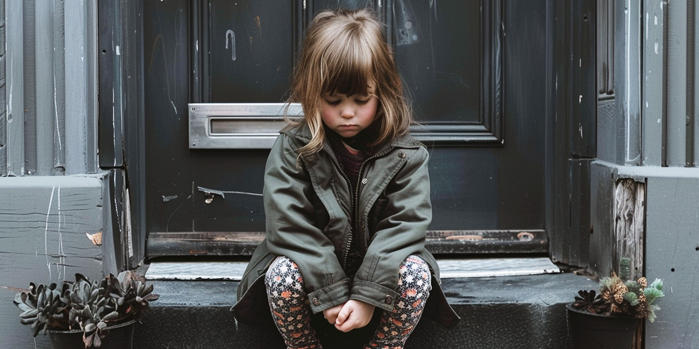 A sad little girl sitting on a doorstep | Source: AmoMama