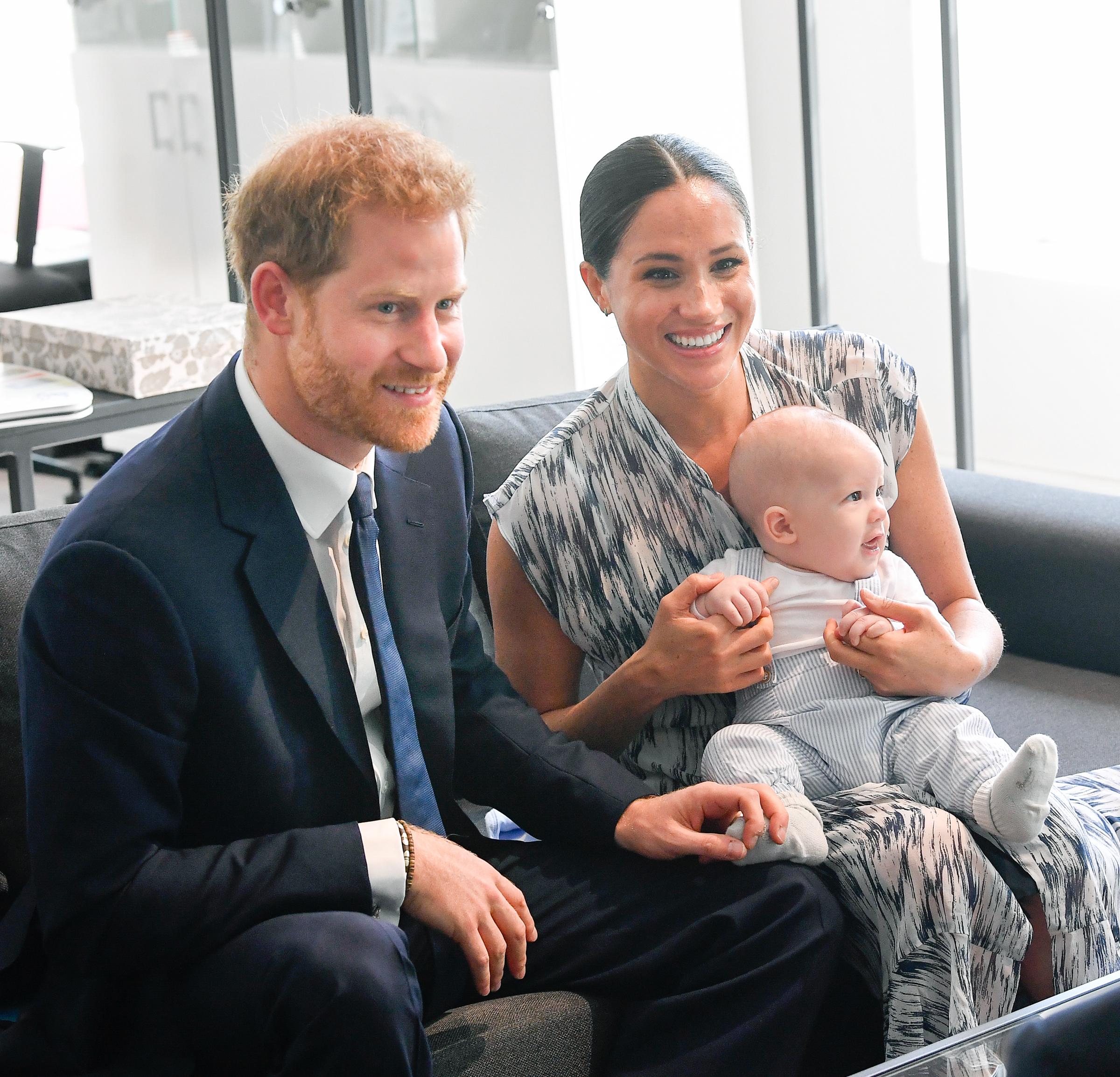 Prince Harry and Meghan Markle with their son, Prince Archie, during their meeting with Archbishop Desmond Tutu, and his daughter, Thandeka Tutu-Gxashe, in Cape Town, South Africa on September 25, 2019 | Source: Getty Images