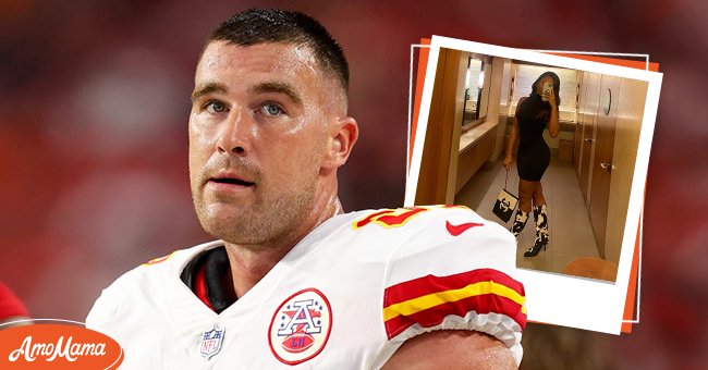 Pictured: (L) Tight end Travis Kelce #87 of the Kansas City Chiefs on the sidelines during the first half of the NFL preseason game against the Arizona Cardinals at State Farm Stadium on August 20, 2021 in Glendale, Arizona. (R) A selfie of his girlfriend, reporter Kayla Nicole | Photo: Getty Images and Instagram/@iamkaylanicole