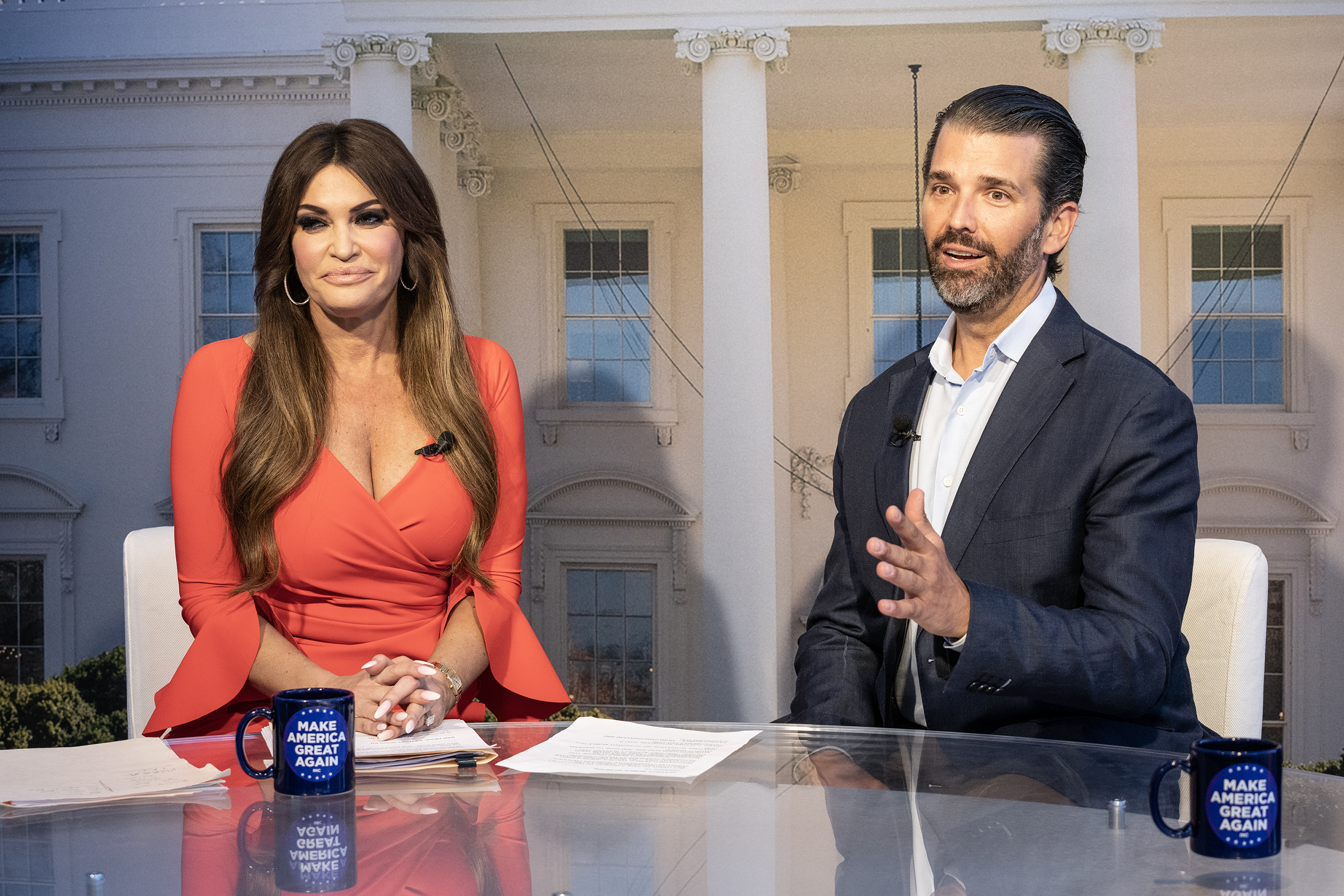 Kimberly Guilfoyle and Donald Trump Jr. broadcast from the first day of the CPAC Washington, DC conference at Gaylord National Harbor Resort & Convention on March 3, 2023, in National Harbor, Maryland | Source: Getty Images
