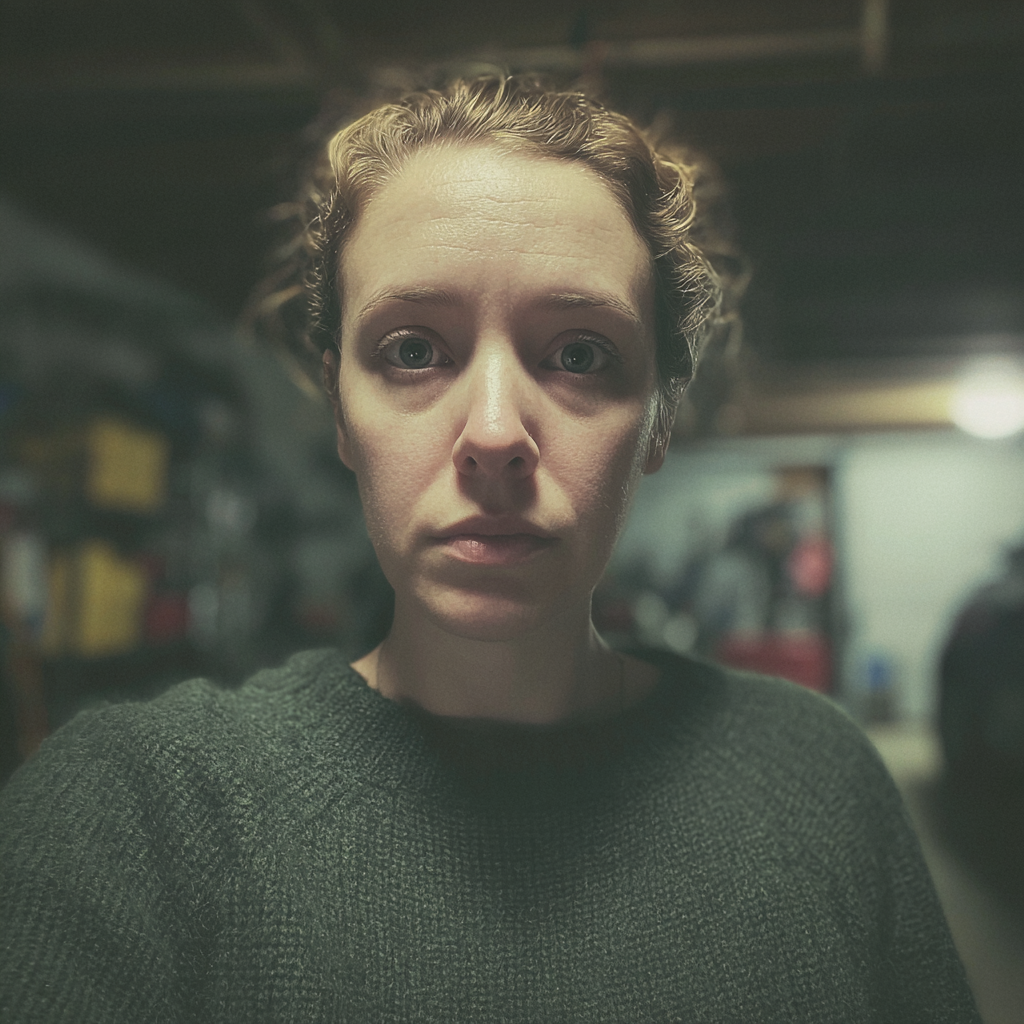 A shocked woman standing in a garage | Source: Midjourney