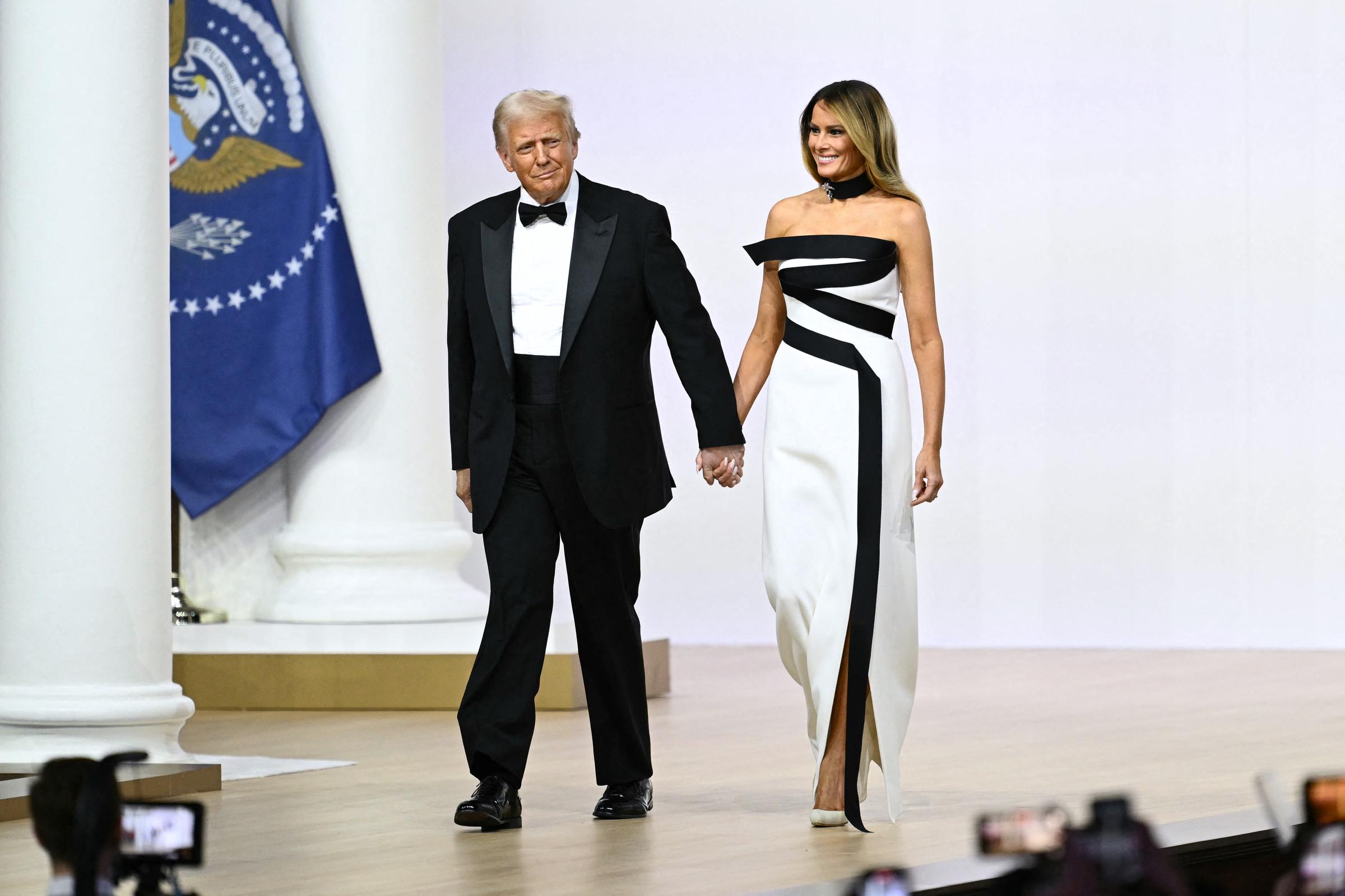 US President Donald Trump and First Lady Melania Trump arrive at the Commander-In-Chief inaugural ball | Source: Getty Images