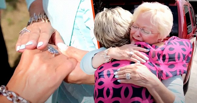 Christine Shirley holding Teresa Stinson’s hand [left]; Christine Shirley and Teresa Stinson hugging [right].┃Source: youtube.com/ABCNews